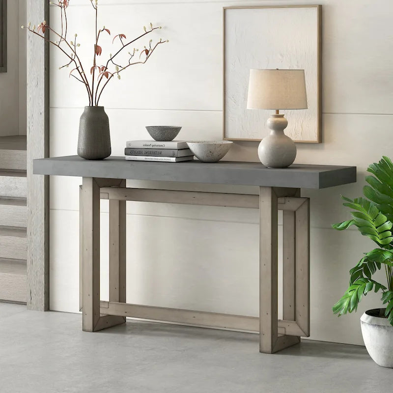 Minimalist Extra Long Entryway Table with Wood Top