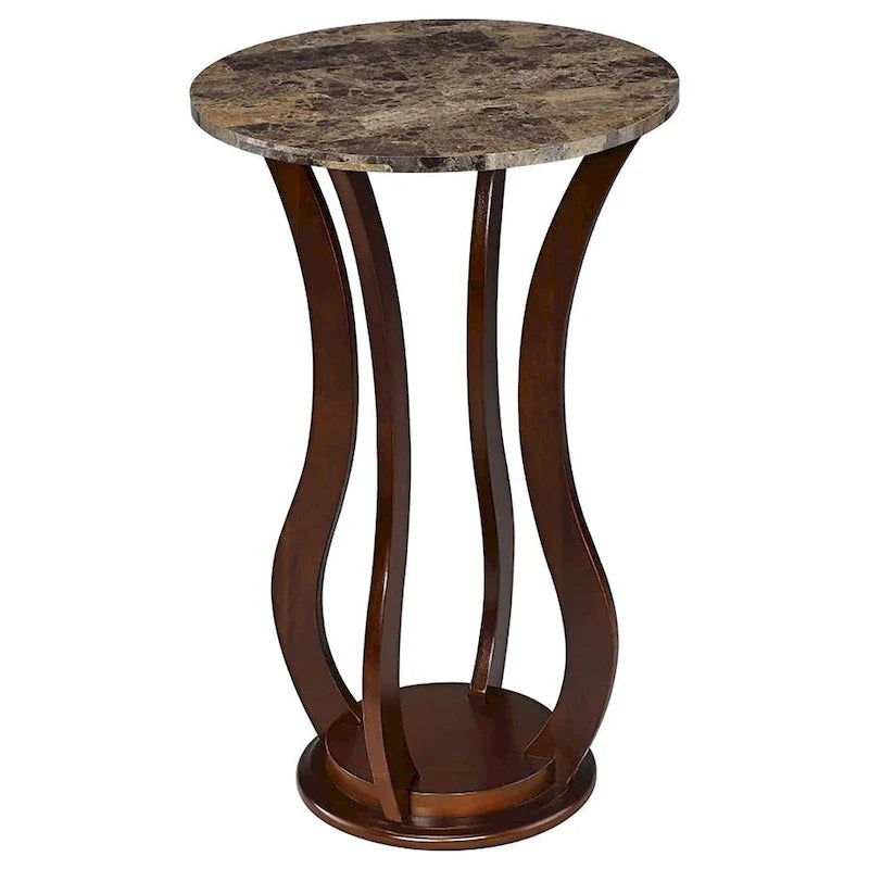 Table d'appoint ronde marron avec plateau imitation marbre