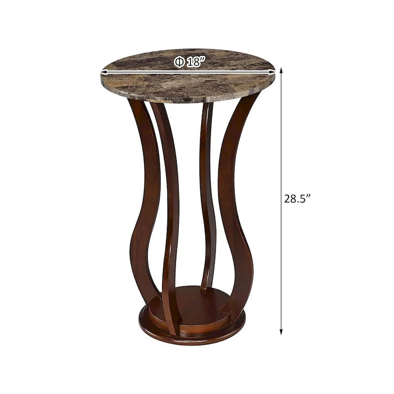 Table d'appoint ronde marron avec plateau imitation marbre