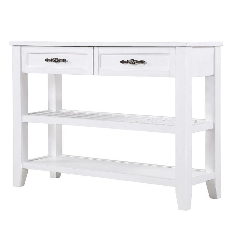 Table de canapé en bois 42 pouces avec 2 tiroirs de rangement et 2 étagères
