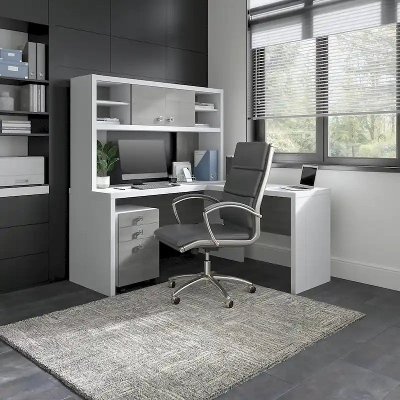 Bureau en L avec huche et tiroirs