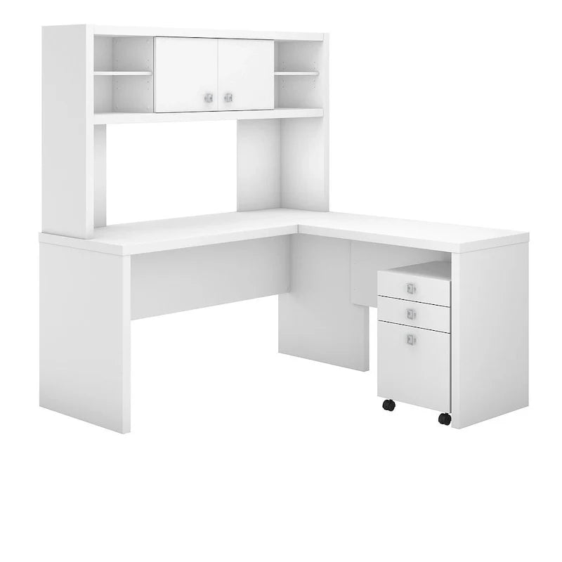 Bureau en L avec huche et tiroirs