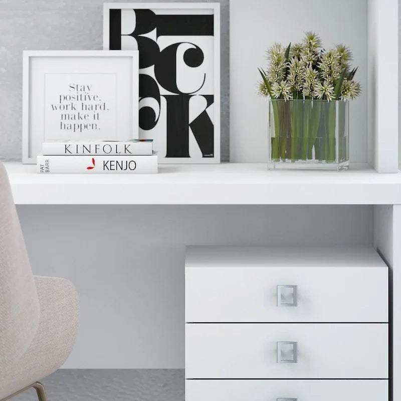 Bureau en L avec huche et tiroirs