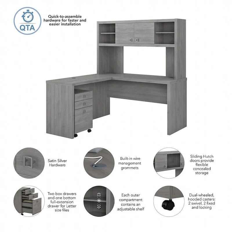 Bureau en L avec huche et tiroirs