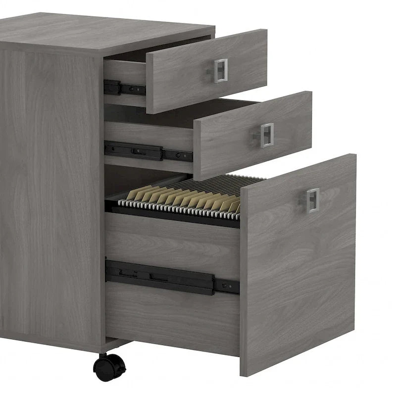 Bureau en L avec huche et tiroirs