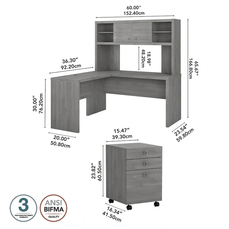 Bureau en L avec huche et tiroirs