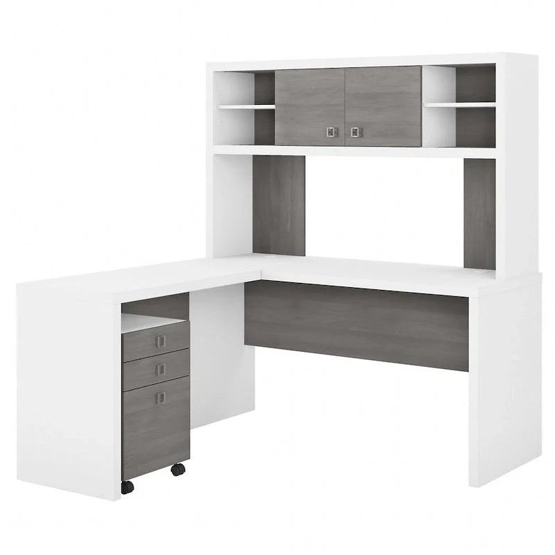 Bureau en L avec huche et tiroirs