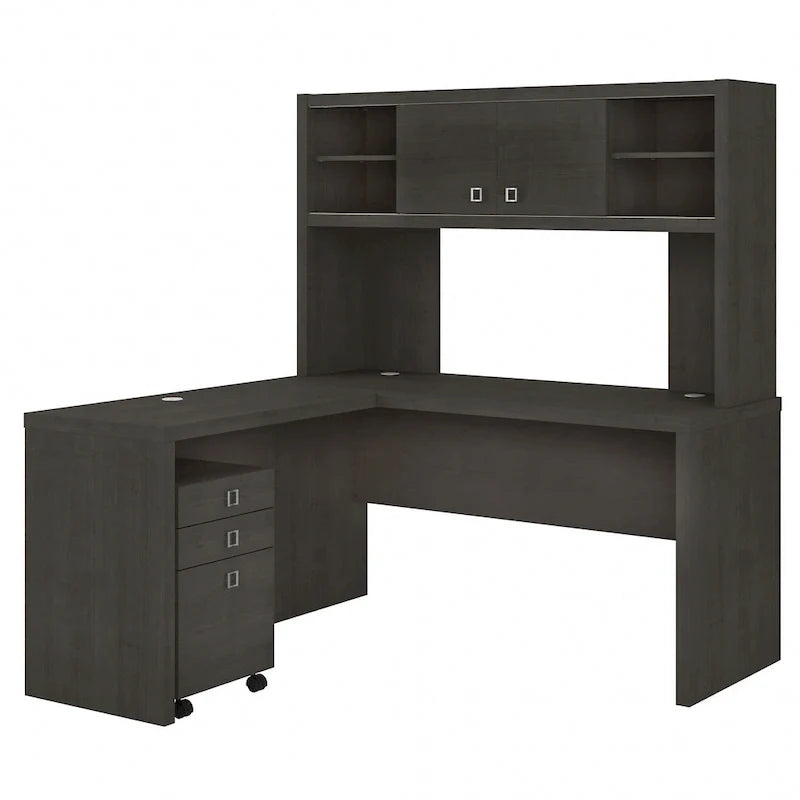 Bureau en L avec huche et tiroirs