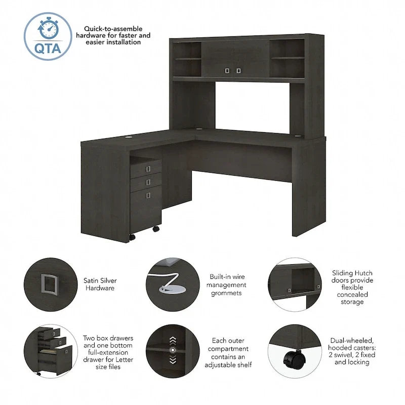 Bureau en L avec huche et tiroirs