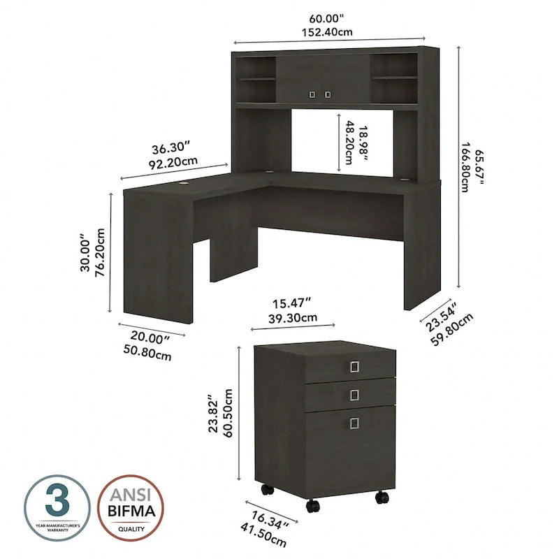 Bureau en L avec huche et tiroirs