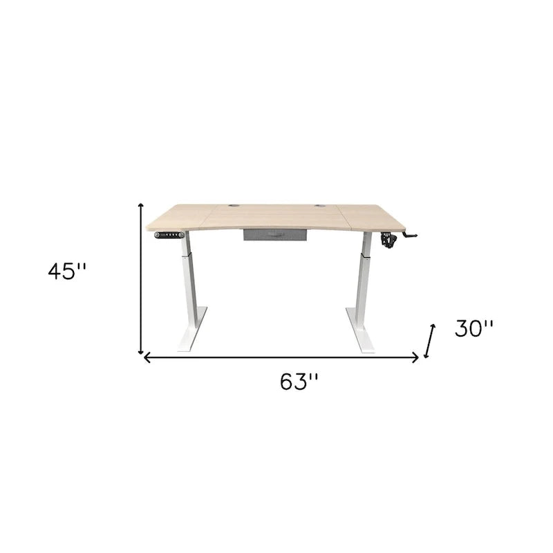 Bureau assis-debout réglable en chêne, bois blanc et métal