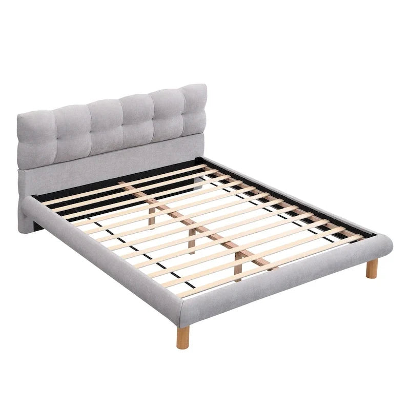Lit plateforme rembourré Queen Size, cadre de lit capitonné moderne avec tête de lit en forme de biscuit pour chambre d'amis et chambre à coucher