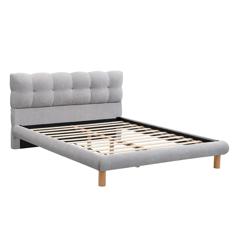 Lit plateforme rembourré Queen Size, cadre de lit capitonné moderne avec tête de lit en forme de biscuit pour chambre d'amis et chambre à coucher