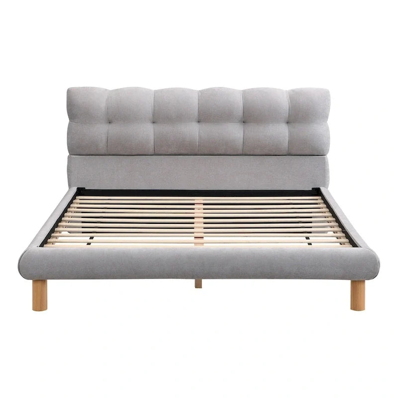Lit plateforme rembourré Queen Size, cadre de lit capitonné moderne avec tête de lit en forme de biscuit pour chambre d'amis et chambre à coucher