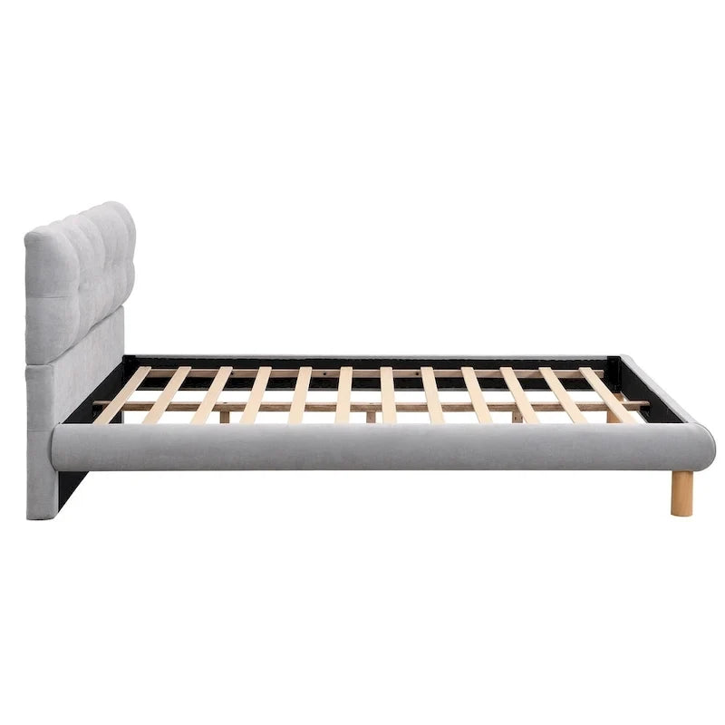 Lit plateforme rembourré Queen Size, cadre de lit capitonné moderne avec tête de lit en forme de biscuit pour chambre d'amis et chambre à coucher