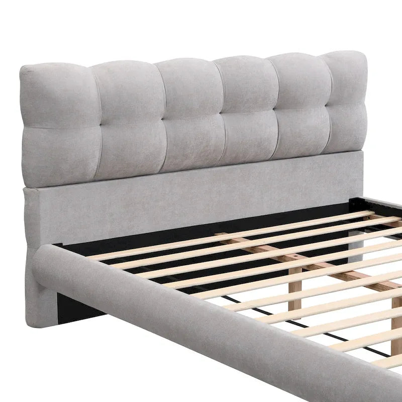 Lit plateforme rembourré Queen Size, cadre de lit capitonné moderne avec tête de lit en forme de biscuit pour chambre d'amis et chambre à coucher