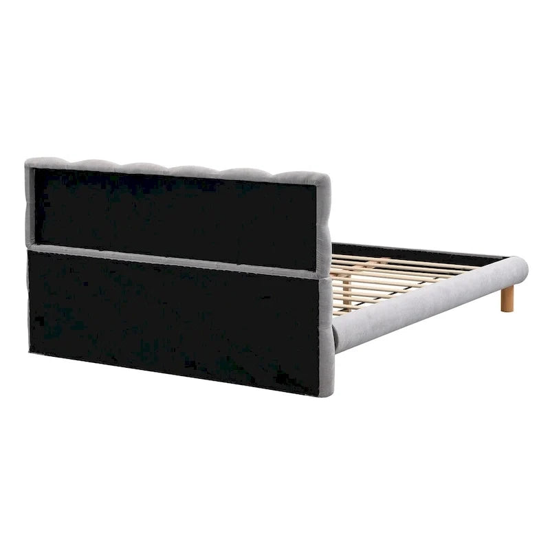 Lit plateforme rembourré Queen Size, cadre de lit capitonné moderne avec tête de lit en forme de biscuit pour chambre d'amis et chambre à coucher