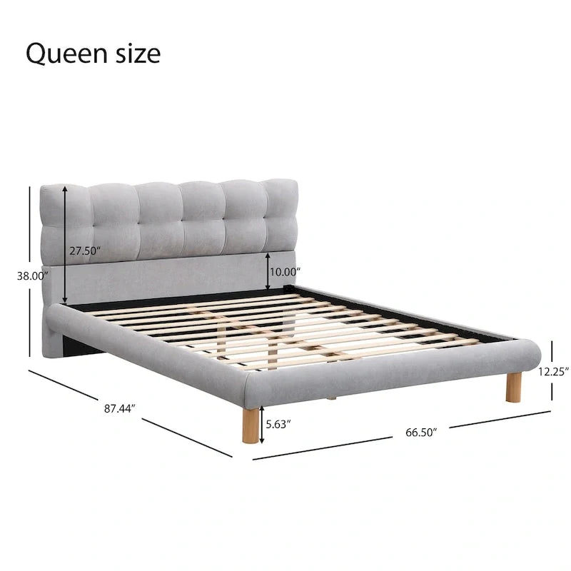 Lit plateforme rembourré Queen Size, cadre de lit capitonné moderne avec tête de lit en forme de biscuit pour chambre d'amis et chambre à coucher