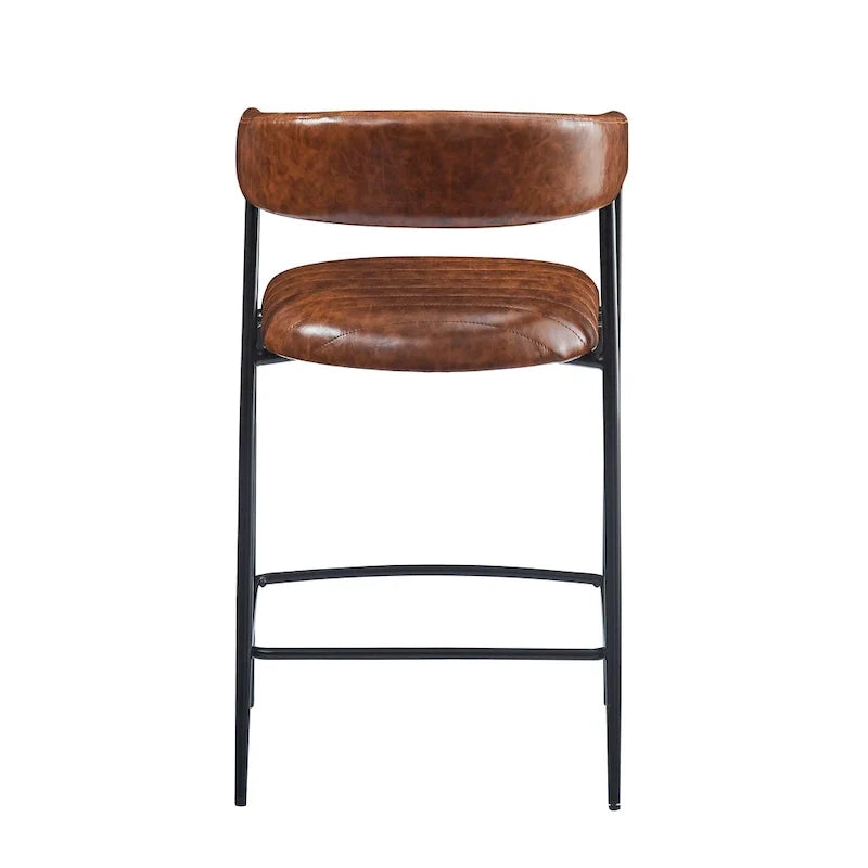 26 tabourets de comptoir rembourrés en polyuréthane, lot de 2 chaises de bar avec structure en fer, dossier, repose-pieds et accoudoirs, marron