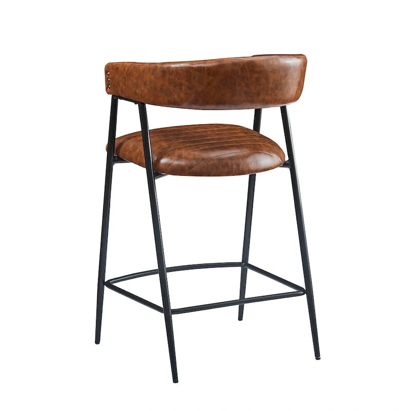 26 tabourets de comptoir rembourrés en polyuréthane, lot de 2 chaises de bar avec structure en fer, dossier, repose-pieds et accoudoirs, marron