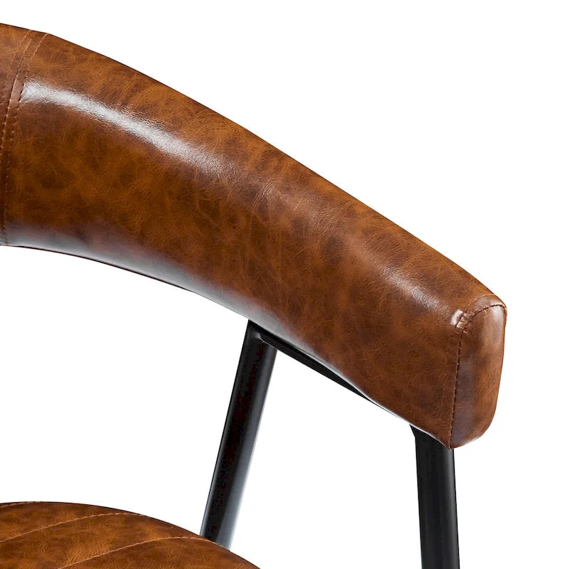 26 tabourets de comptoir rembourrés en polyuréthane, lot de 2 chaises de bar avec structure en fer, dossier, repose-pieds et accoudoirs, marron