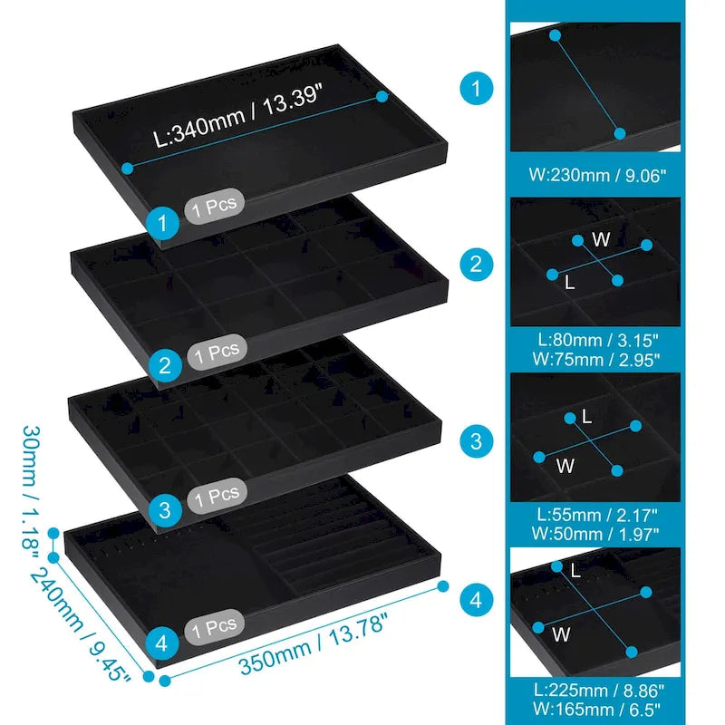 Jewelry Tray, 4 Pack - Stackable Jewelry Display Tray with Lid