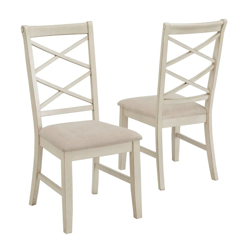 Ensemble de 2 chaises de salle à manger en bois avec dossier en croix et tissu couleur sable