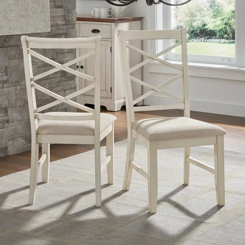Eleanor Wood finish Double Cross Back Sand Fabric Dining Chair (Set of 2) by iNSPIRE Q Classic