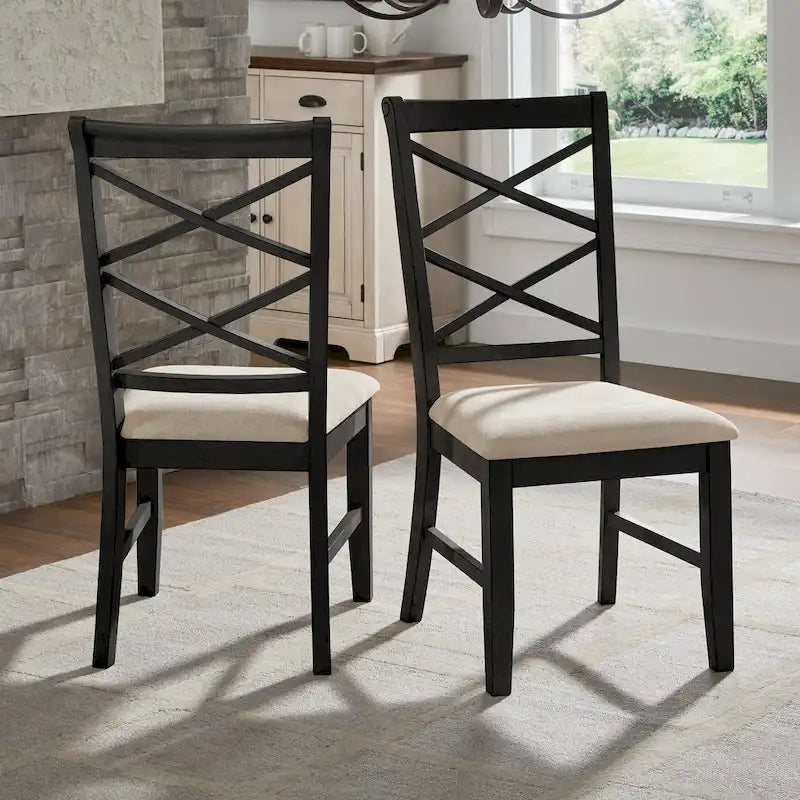 Ensemble de 2 chaises de salle à manger en bois avec dossier en croix et tissu couleur sable