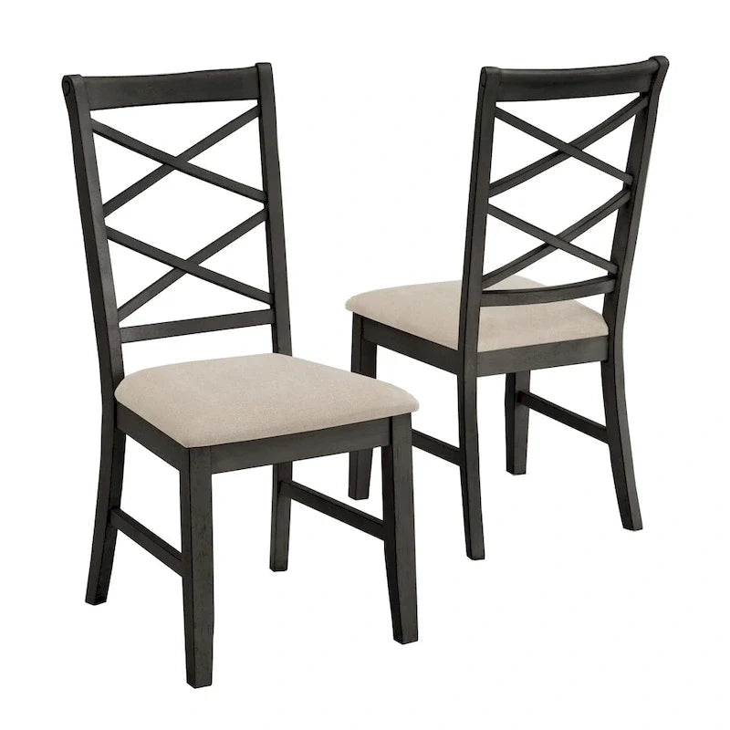 Ensemble de 2 chaises de salle à manger en bois avec dossier en croix et tissu couleur sable