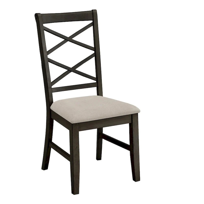 Ensemble de 2 chaises de salle à manger en bois avec dossier en croix et tissu couleur sable