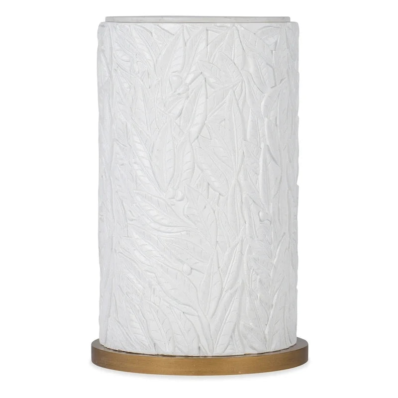 Table d'appoint à plateau en quartz de 40 cm de diamètre - Motif feuilles blanches et dorées