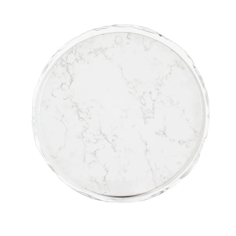 Table d'appoint à plateau en quartz de 40 cm de diamètre - Motif feuilles blanches et dorées