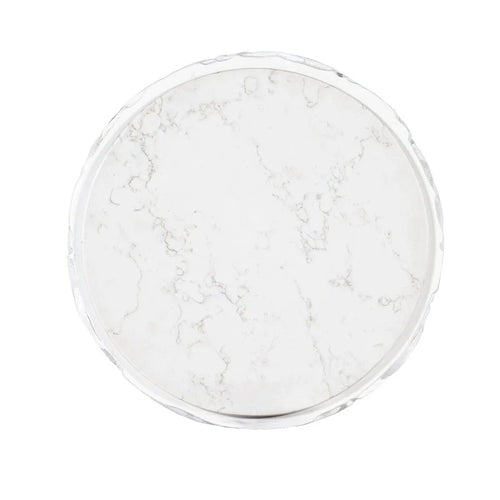 Table d'appoint à plateau en quartz de 40 cm de diamètre - Motif feuilles blanches et dorées