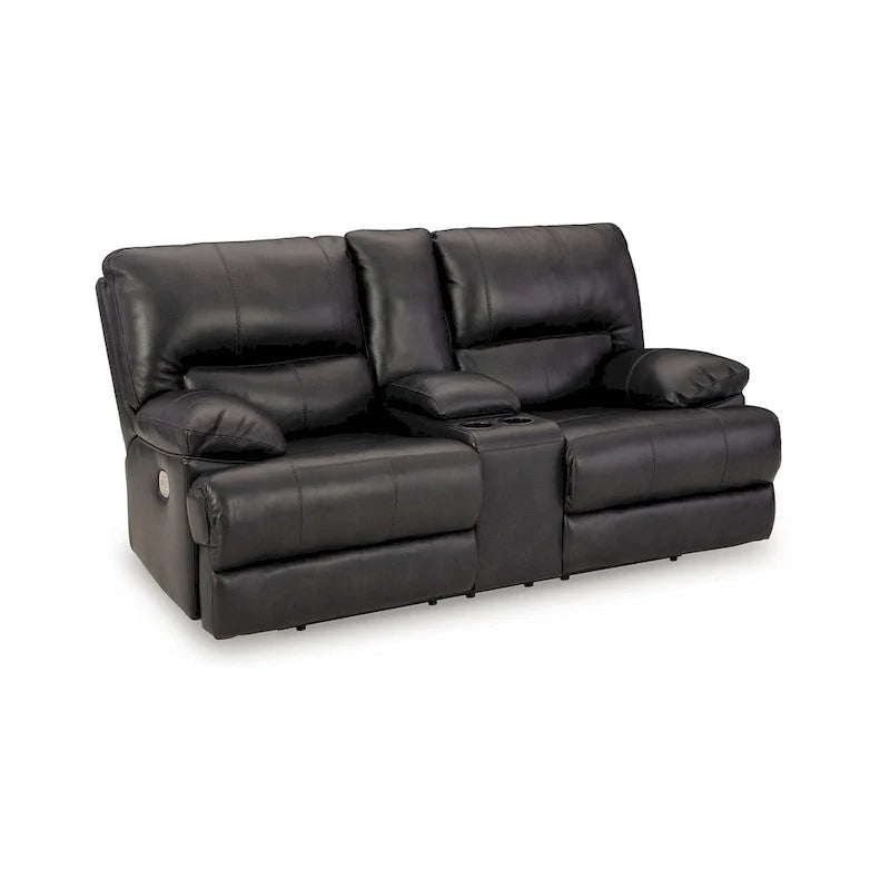 Causeuse inclinable électrique, cuir noir, porte-gobelets, 82 pouces