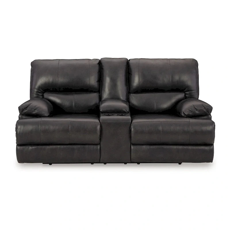 Causeuse inclinable électrique, cuir noir, porte-gobelets, 82 pouces