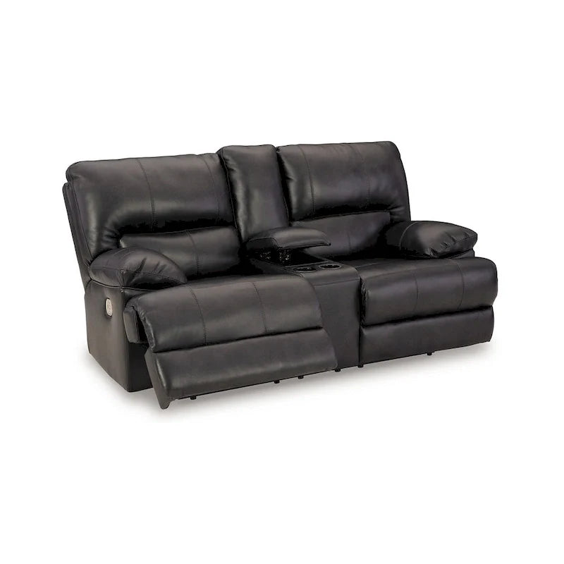 Causeuse inclinable électrique, cuir noir, porte-gobelets, 82 pouces