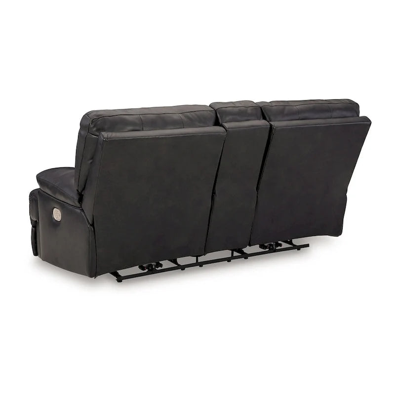 Causeuse inclinable électrique, cuir noir, porte-gobelets, 82 pouces