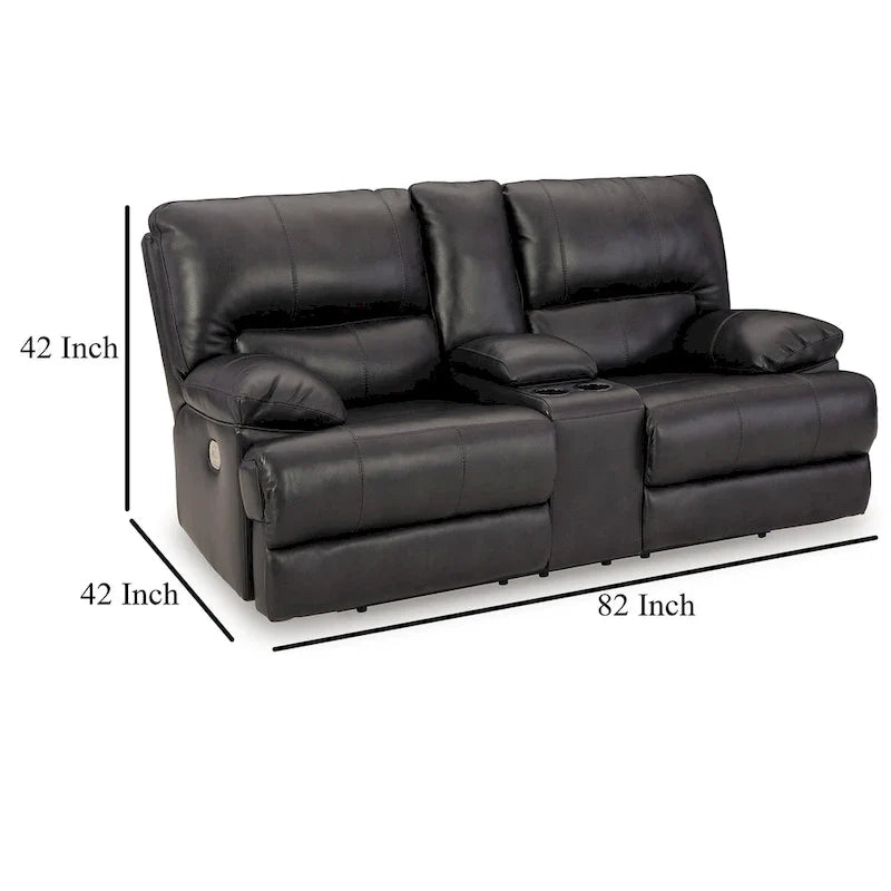 Causeuse inclinable électrique, cuir noir, porte-gobelets, 82 pouces