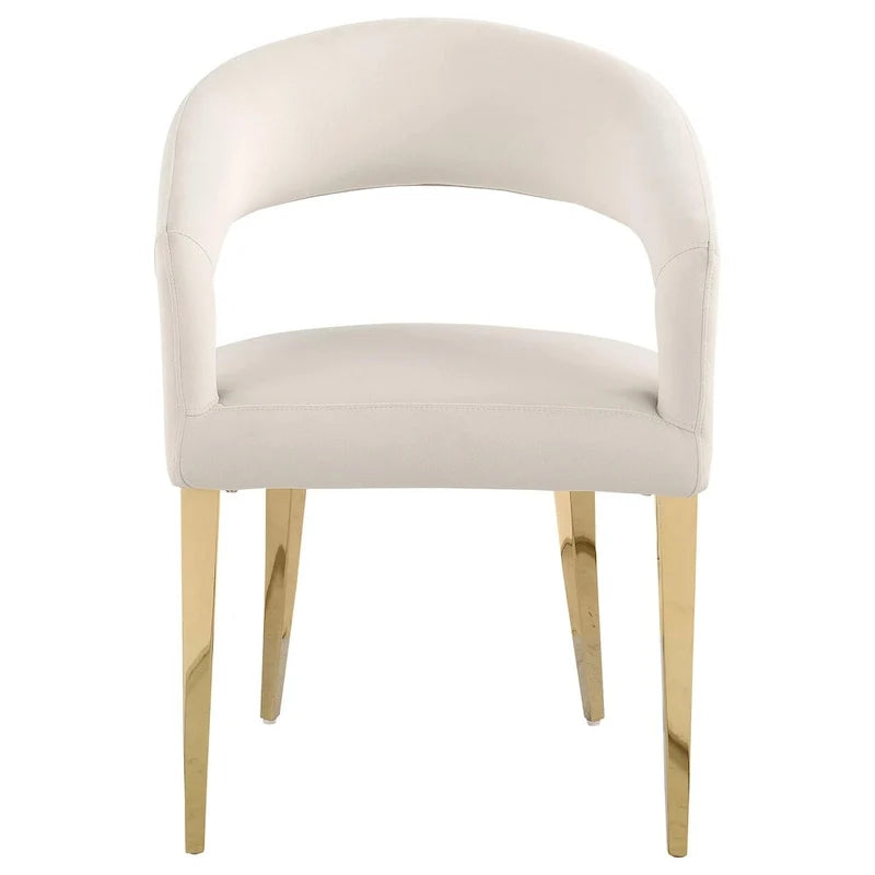 Lot de 2 chaises de salle à manger, dossier ouvert incurvé, pieds dorés, tissu blanc