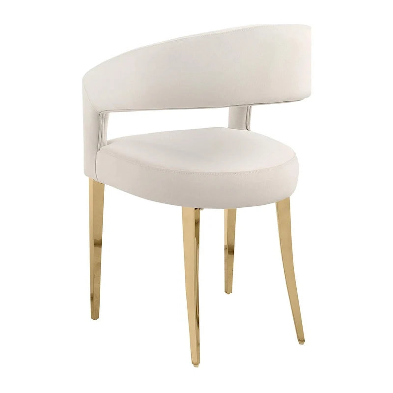 Lot de 2 chaises de salle à manger, dossier ouvert incurvé, pieds dorés, tissu blanc