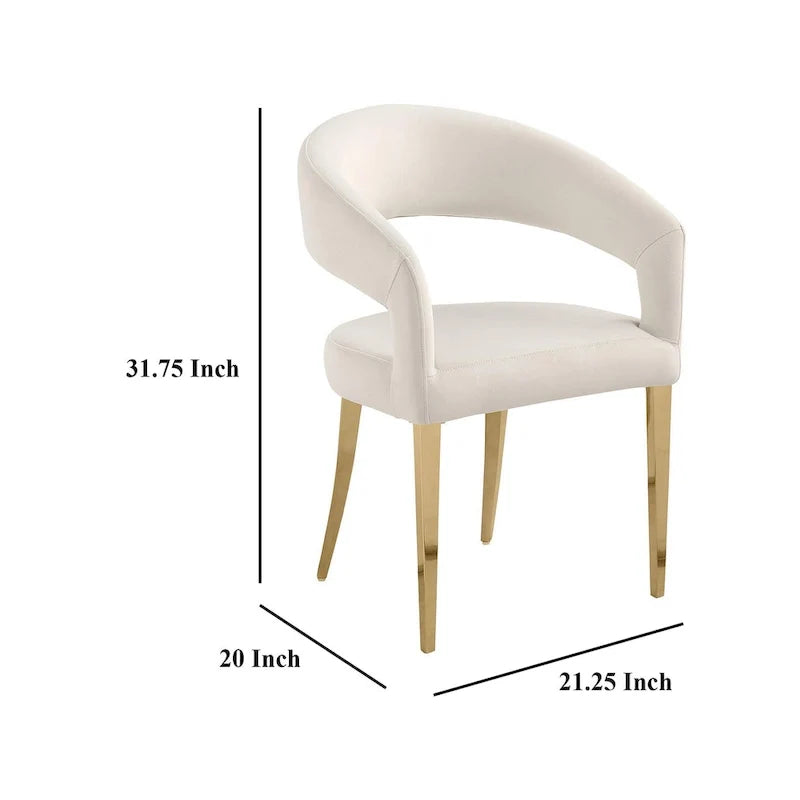 Lot de 2 chaises de salle à manger, dossier ouvert incurvé, pieds dorés, tissu blanc