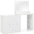 Vanity Desk with Mirror and Lights, Dressing Table with 3 Drawers and 2 Cabinets, Makeup Table with Storage Shelves