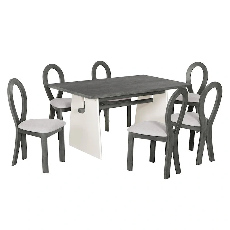 Ensemble de salle à manger 7 pièces pour 6 personnes, ensemble de table de cuisine polyvalent avec table à tréteaux et 6 chaises rembourrées