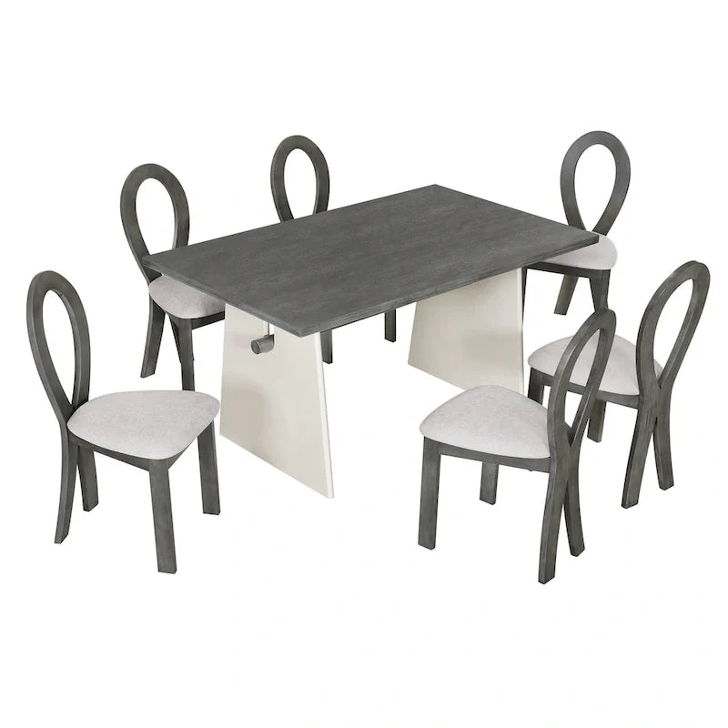 Ensemble de salle à manger 7 pièces pour 6 personnes, ensemble de table de cuisine polyvalent avec table à tréteaux et 6 chaises rembourrées
