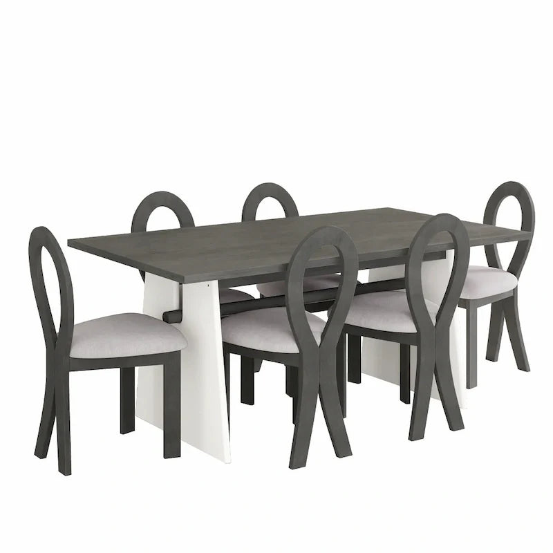 Ensemble de salle à manger 7 pièces pour 6 personnes, ensemble de table de cuisine polyvalent avec table à tréteaux et 6 chaises rembourrées