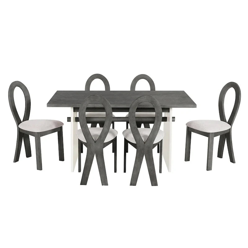 Ensemble de salle à manger 7 pièces pour 6 personnes, ensemble de table de cuisine polyvalent avec table à tréteaux et 6 chaises rembourrées