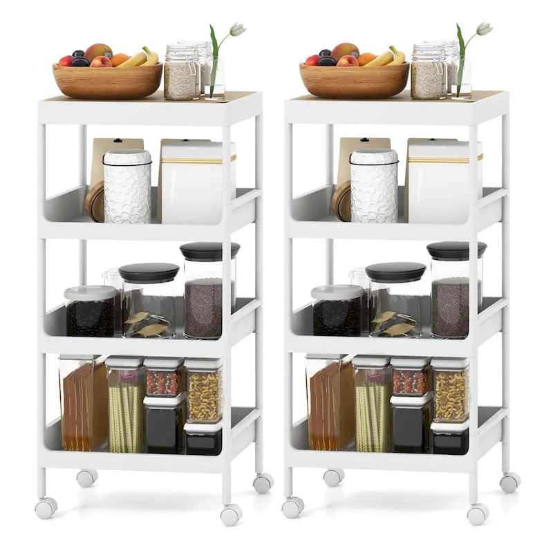 Lot de 2 dessertes roulantes à 4 niveaux avec roulettes – 40,6 x 26,7 x 83,8 cm (L x l x H)