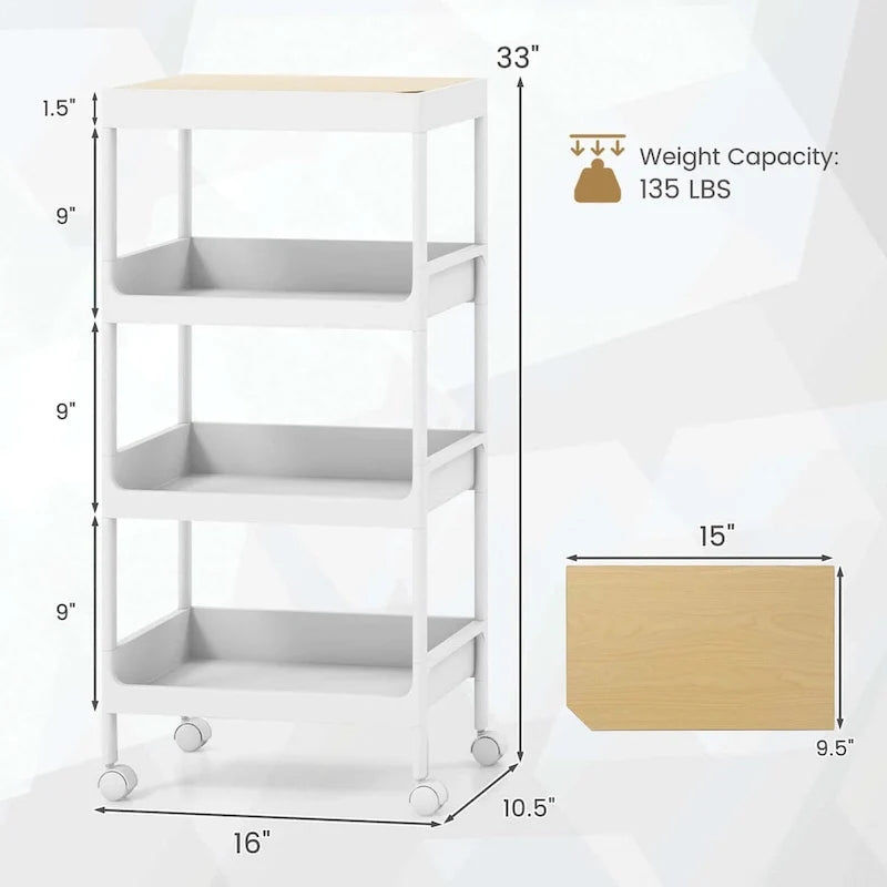 Lot de 2 dessertes roulantes à 4 niveaux avec roulettes – 40,6 x 26,7 x 83,8 cm (L x l x H)