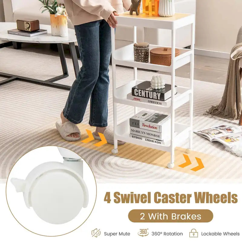 Lot de 2 dessertes roulantes à 4 niveaux avec roulettes – 40,6 x 26,7 x 83,8 cm (L x l x H)